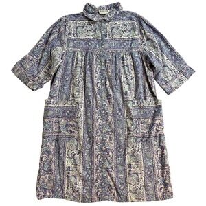 Models Coat Womens 2X Purple Floral Print Button Up Short Sleeve Dress Pockets